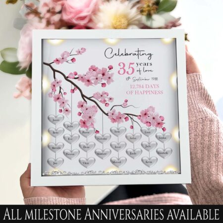 35th Wedding anniversary Gift | Family tree framed print | Coral wedding anniversary gift | Wedding Gift | Anniversary milestone light gift