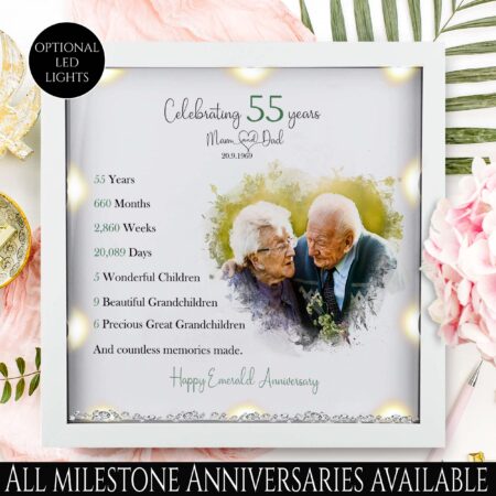 55th Wedding anniversary Gift, Emerald wedding anniversary gift, personalised anniversary photo frame, Anniversary milestone gift, couples
