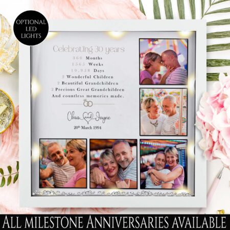 Personalised 30th Wedding Anniversary gift, Pearl anniversary, Couples frame, Anniversary Milestone gift, LED light gift