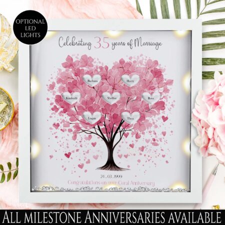 35th Wedding anniversary Gift | Family tree framed print | Coral wedding anniversary gift | Wedding Gift | Anniversary milestone gift