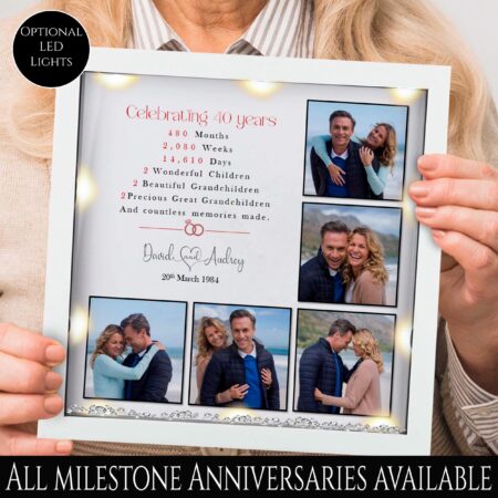Personalised 40th Wedding Anniversary gift, Ruby anniversary, Couples frame, Anniversary Milestone gift, LED light gift