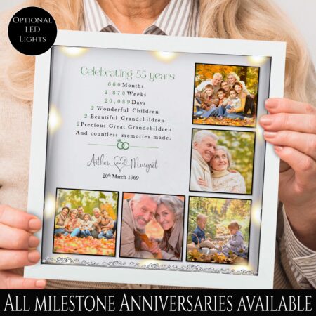 Personalised 55th Wedding Anniversary gift, Emerald anniversary gift, family tree, Couples gift | Anniversary Milestone gift, LED light gift