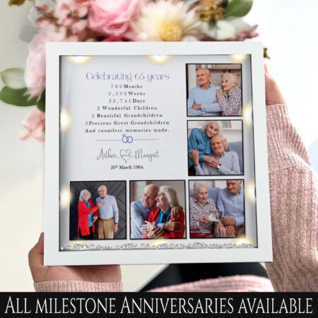 65th anniversary gift, Sapphire wedding anniversary gift, Gift for anniversary couple, LED Light gift, Personalised anniversary photo gift