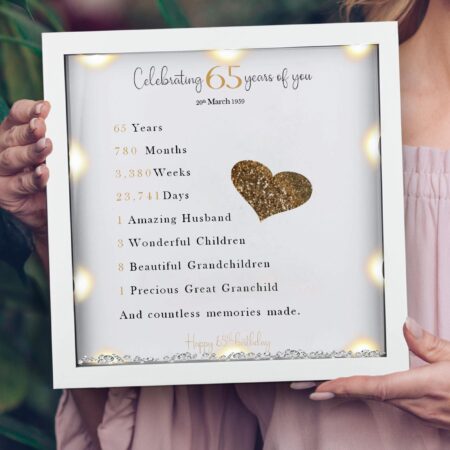 65th Birthday gifts for women, Personalised Birthday gift, Mum birthday gift, 65th Milestone birthday frame, Gifts for her,