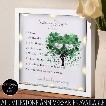55th Wedding anniversary Gift | Family tree framed print | Emerald wedding anniversary gift | Wedding Gift | Anniversary milestone gift