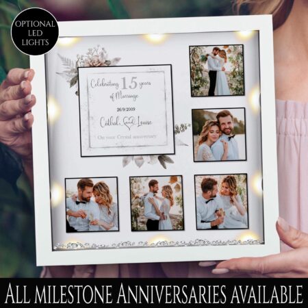 Personalised 15th wedding anniversary gift, crystal wedding anniversary gift for her mom anniversary gift  wedding gift LED light frame