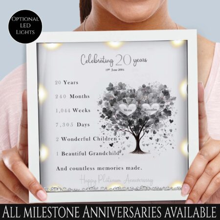 20th Wedding anniversary Gift | Family tree framed print | Platinum wedding anniversary gift | Wedding Gift | Anniversary milestone gift