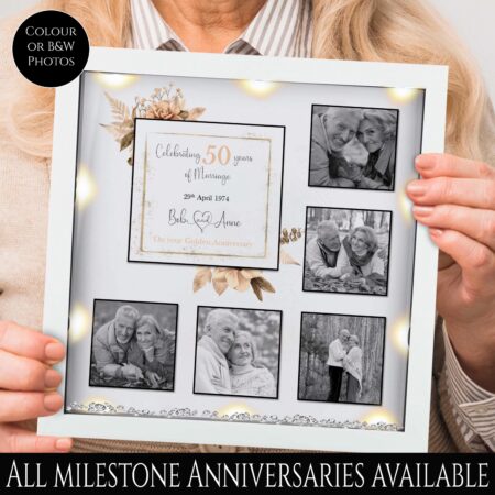 50th anniversary gift gold wedding anniversary gift for her 50th mom anniversary gift for him wedding gift family tree frame LED light