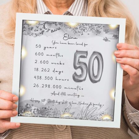 50th Birthday gift for women Personalised Birthday gift Mum birthday gift 50th Milestone birthday frame Gifts for her