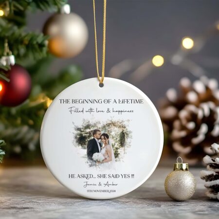 Personalised Christmas Engagement Ornament - Engagement Gift - Engagement Present - Photo Engagement Gift - Engagement Keepsake - Engaged