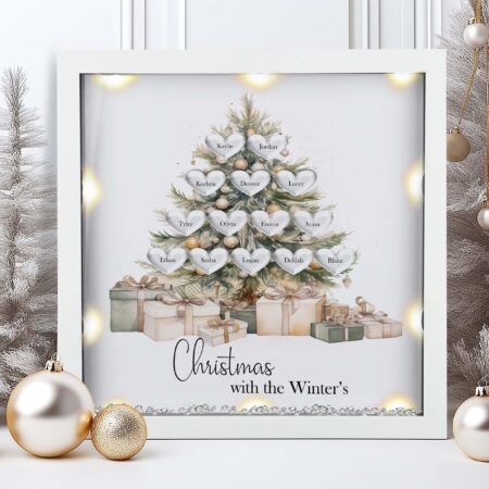 Personalised Christmas Family tree frame gift - Family tree print, Gift for mum, gift for her, grandparents gift, Christmas décor, LED light