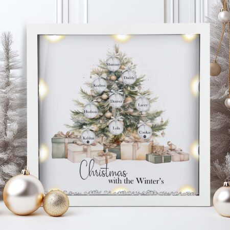 Personalised Christmas Family tree frame gift - Family tree print, Gift for mum, gift for her, grandparents gift, Christmas décor, LED light